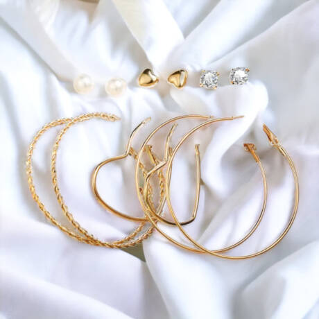 3 stud 3 hoop earrings set